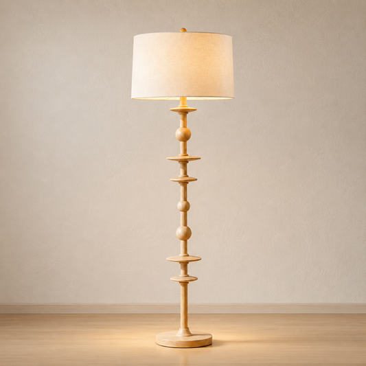 Beige 62.5-inch oak floor lamp